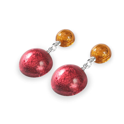 Sangria Cabouchon Shiny Double Drop Stud Earrings | The Jewellery Stop