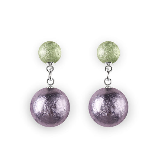 Sherbet Cabouchon Shiny Double Drop Stud Earrings