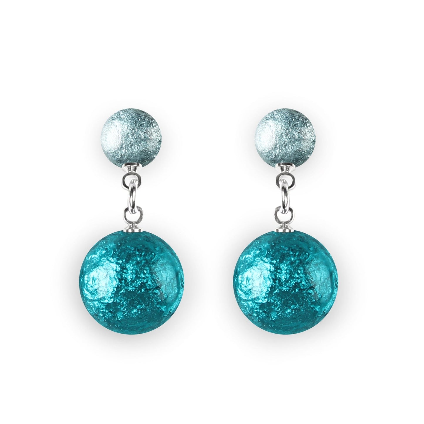 Teal Cabouchon Shiny Double Drop Stud Earrings | The Jewellery Stop