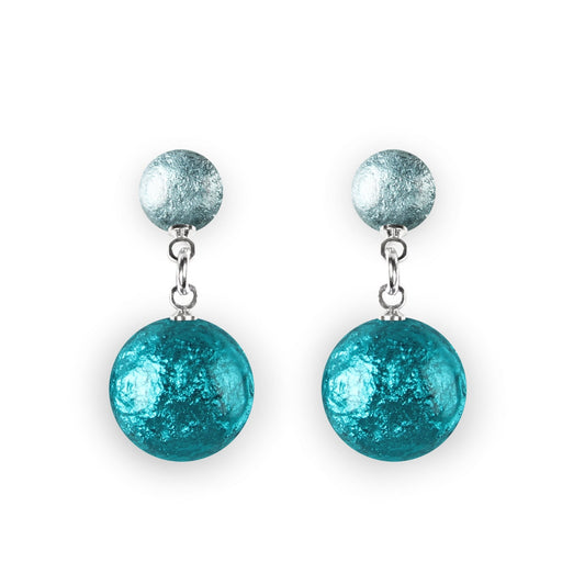 Teal Cabouchon Shiny Double Drop Stud Earrings | The Jewellery Stop