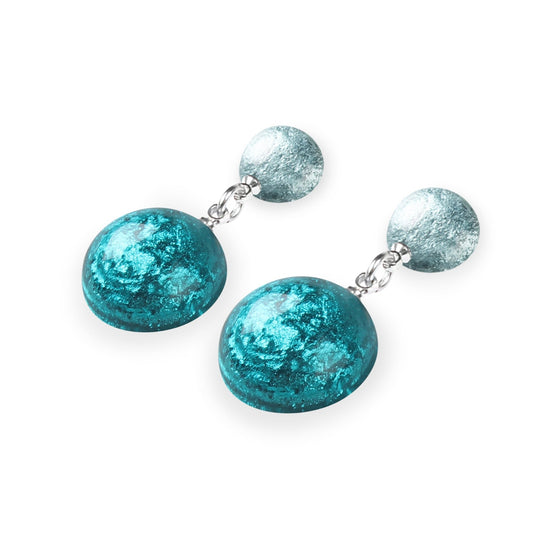 Teal Cabouchon Shiny Double Drop Stud Earrings | The Jewellery Stop