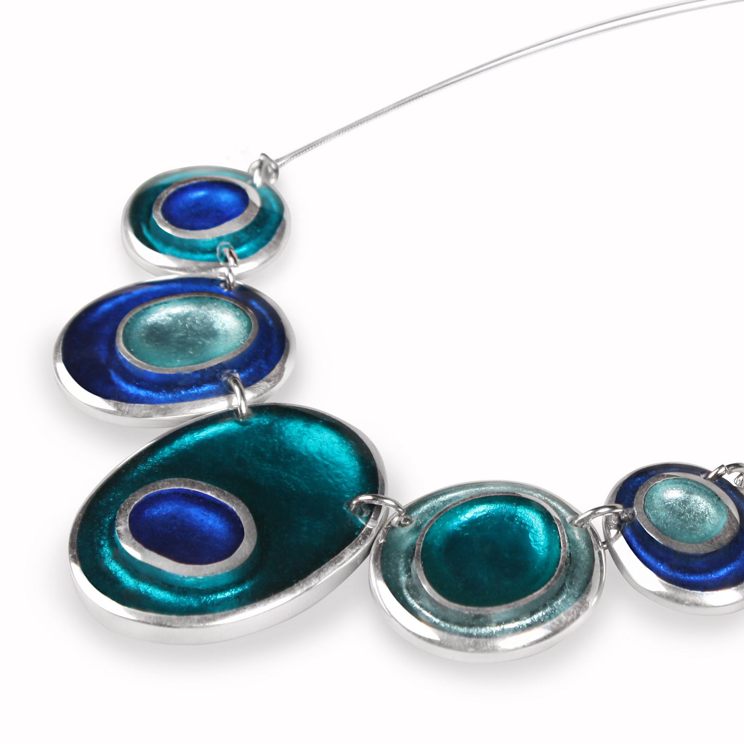 Teal Organic Circles Shiny Necklace