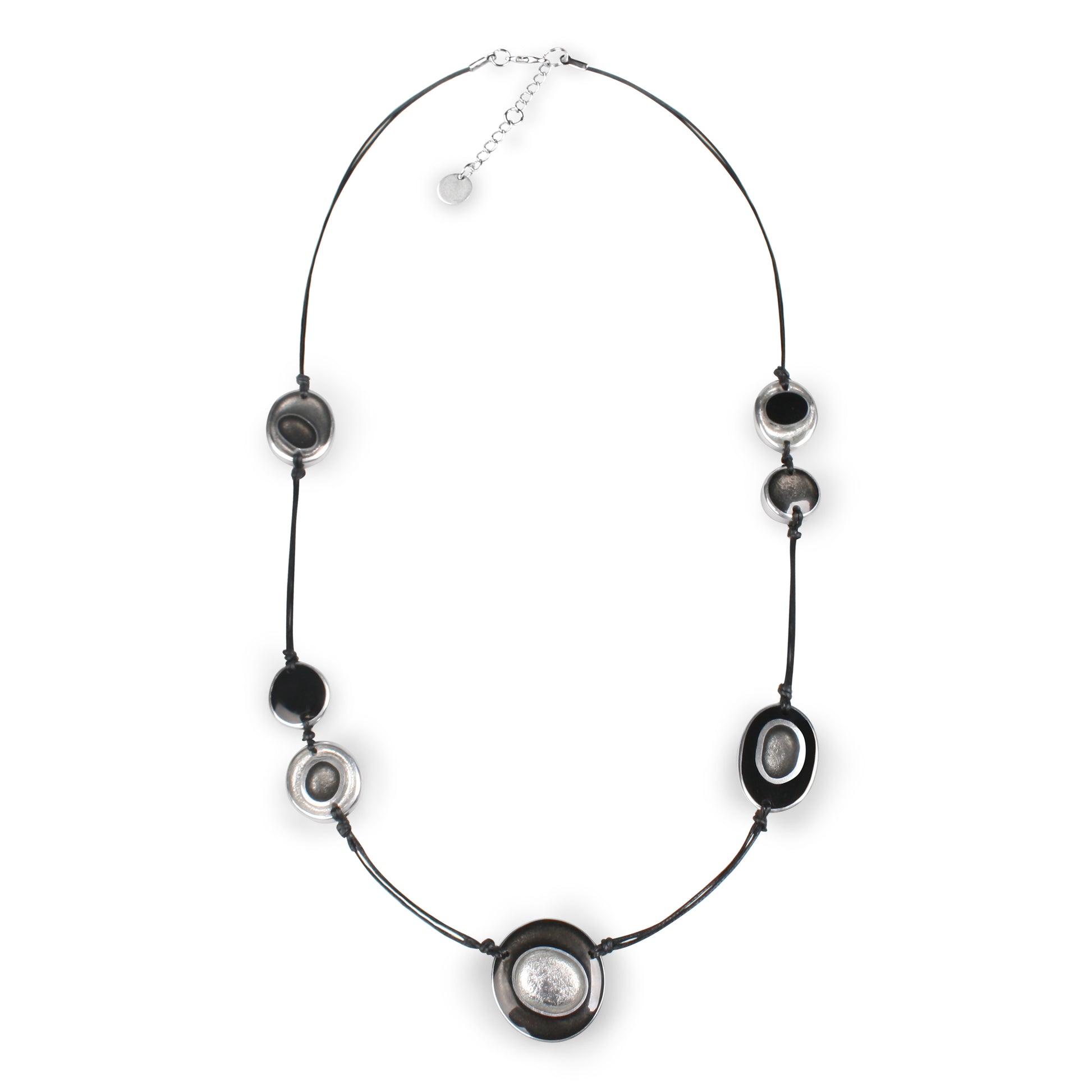 Black Organic Circles Shiny Long Necklace