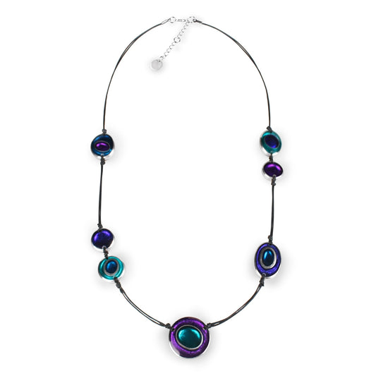 Peacock Organic Circles Shiny Long Necklace | The Jewellery Stop