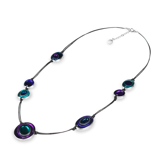 Peacock Organic Circles Shiny Long Necklace | The Jewellery Stop