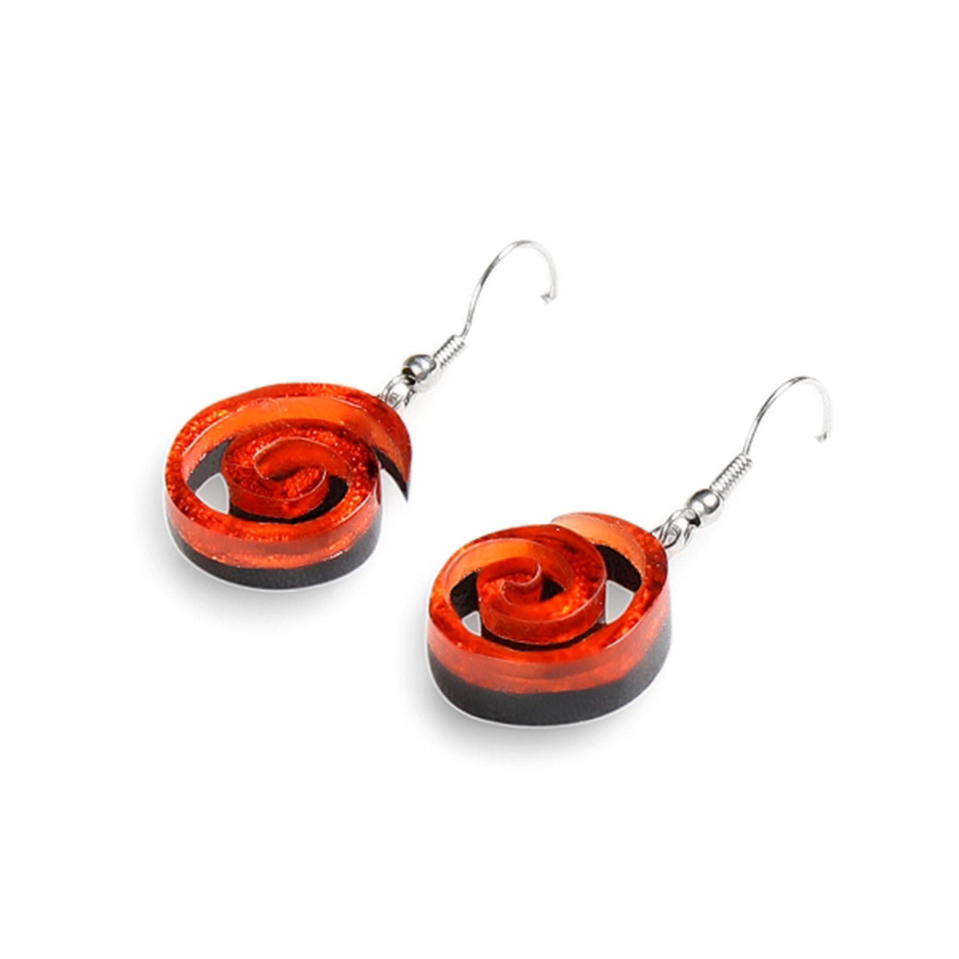 Orange Spirals Shiny Fish Hook Earrings