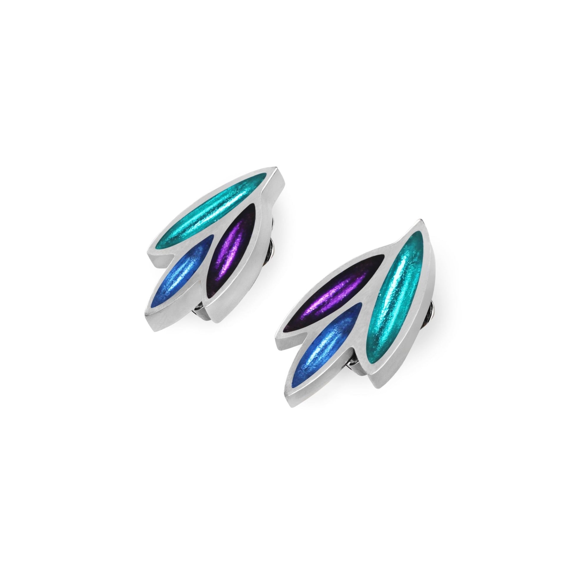 Peacock Bamboo Shoot Shiny Clip Earrings | The Jewellery Stop