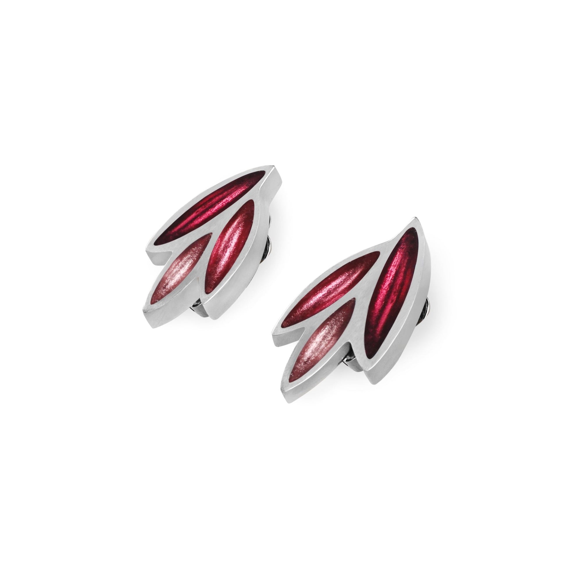 Raspberry Bamboo Shoot Shiny Clip Earrings | The Jewellery Stop