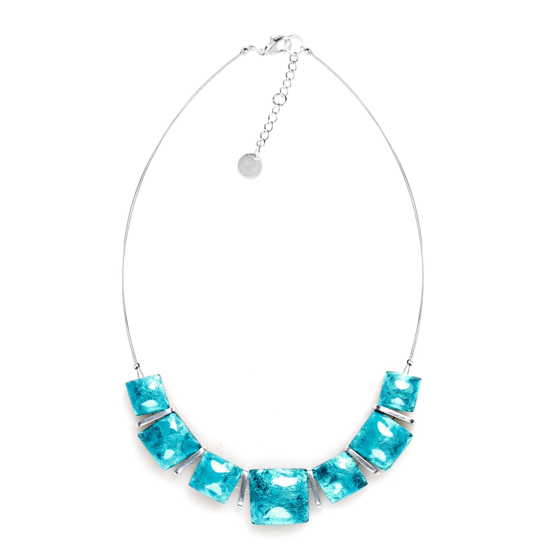 Teal Antique Square Shiny Necklace