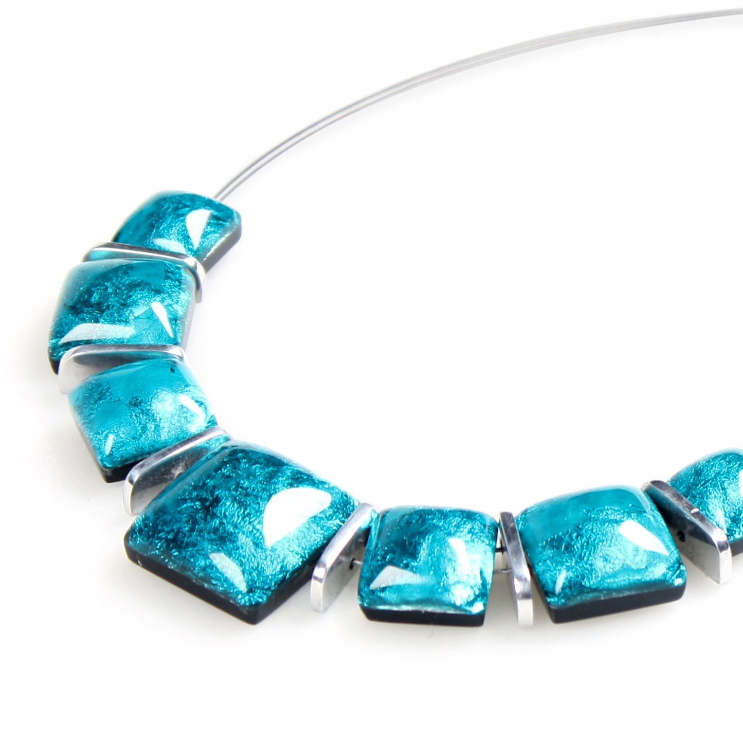 Teal Antique Square Shiny Necklace