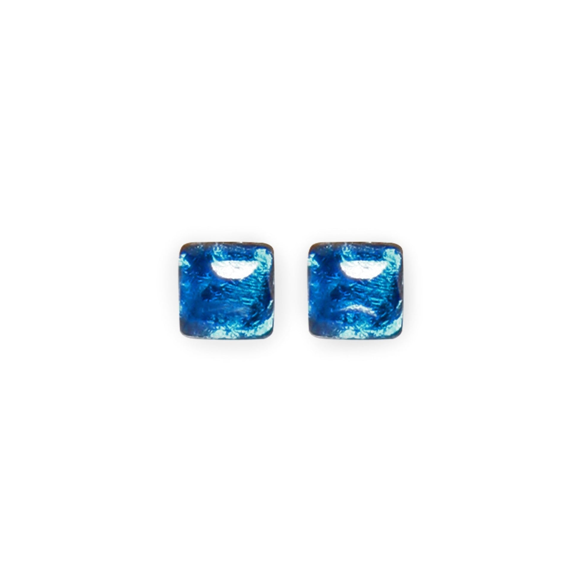 Navy Antique Square Shiny Small Stud Earrings | The Jewellery Stop