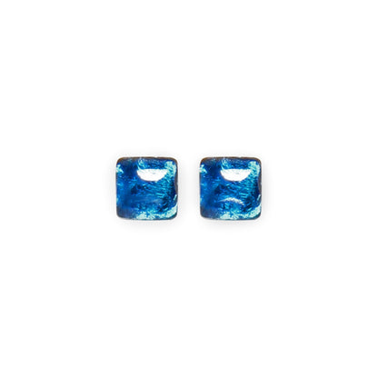 Navy Antique Square Shiny Small Stud Earrings | The Jewellery Stop