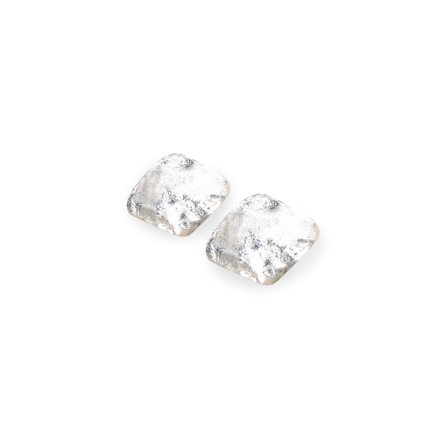 Silver Antique Square Shiny Small Stud Earrings