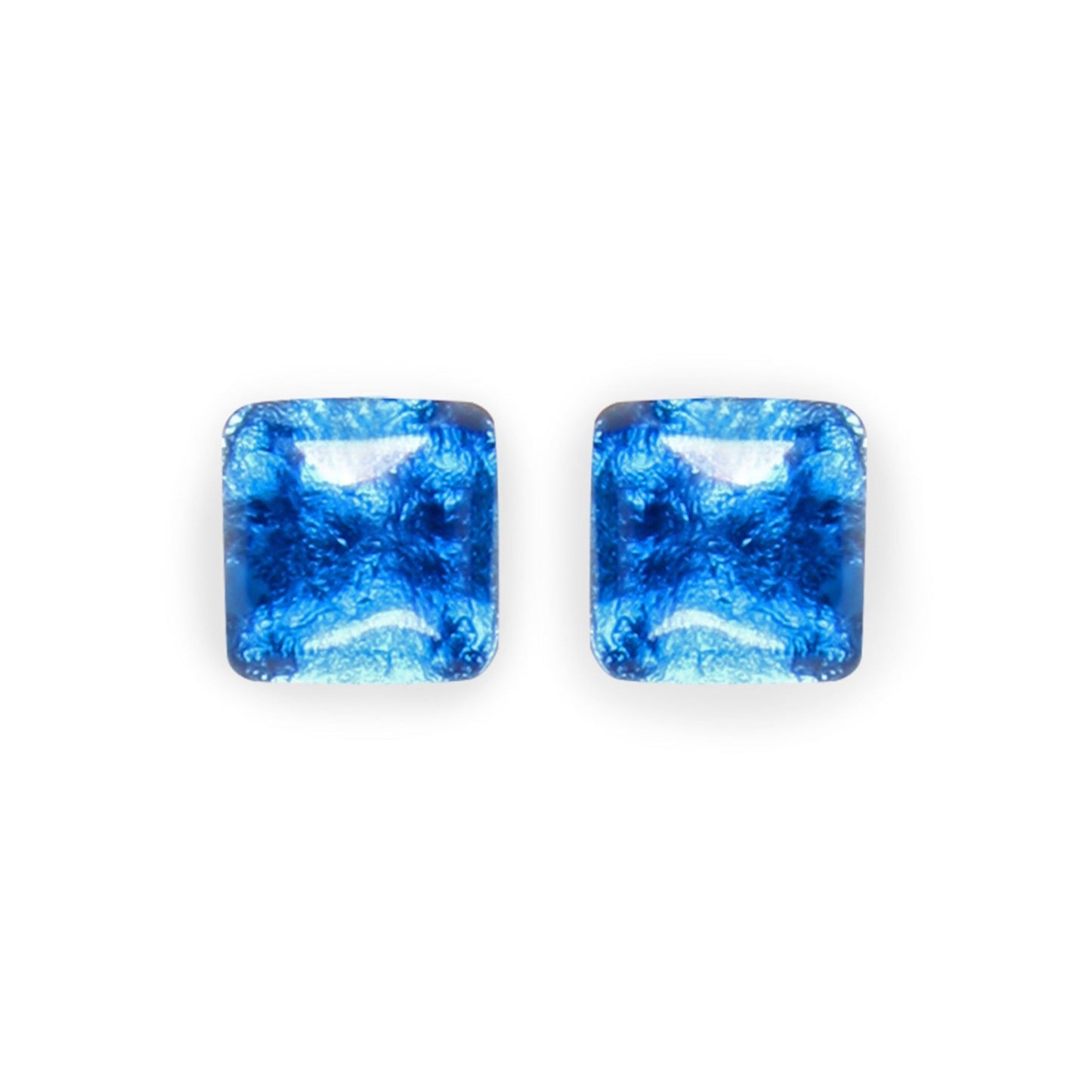 Navy Antique Square Shiny Large Stud Earrings | The Jewellery Stop