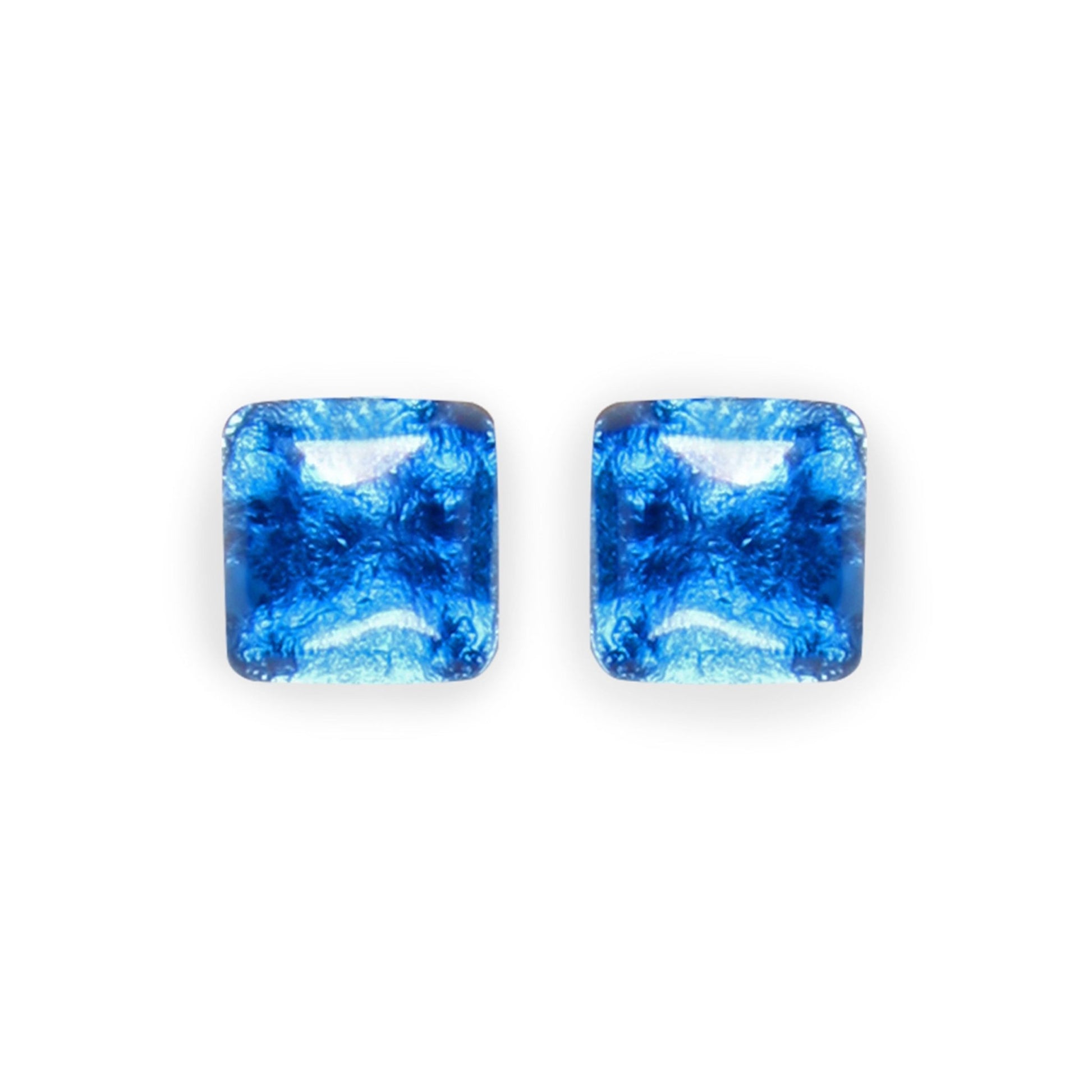Navy Antique Square Shiny Large Stud Earrings | The Jewellery Stop
