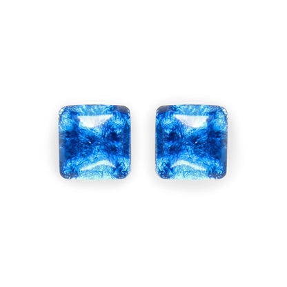 Navy Antique Square Shiny Large Stud Earrings | The Jewellery Stop