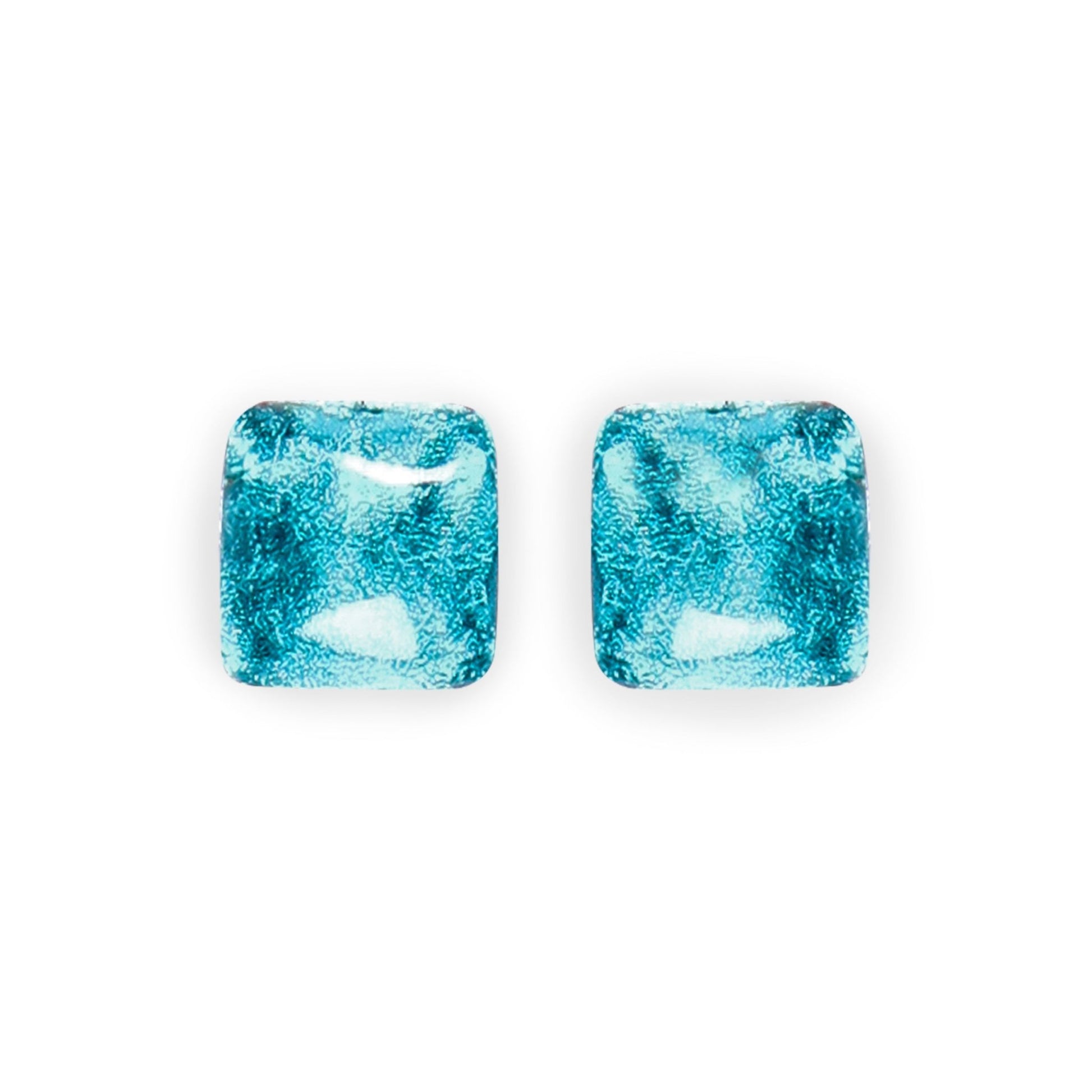 Teal Antique Square Shiny Large Stud Earrings | The Jewellery Stop