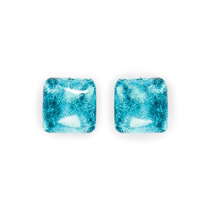 Teal Antique Square Shiny Large Stud Earrings | The Jewellery Stop