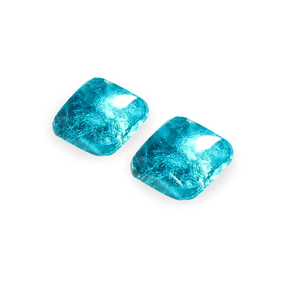 Teal Antique Square Shiny Large Stud Earrings | The Jewellery Stop