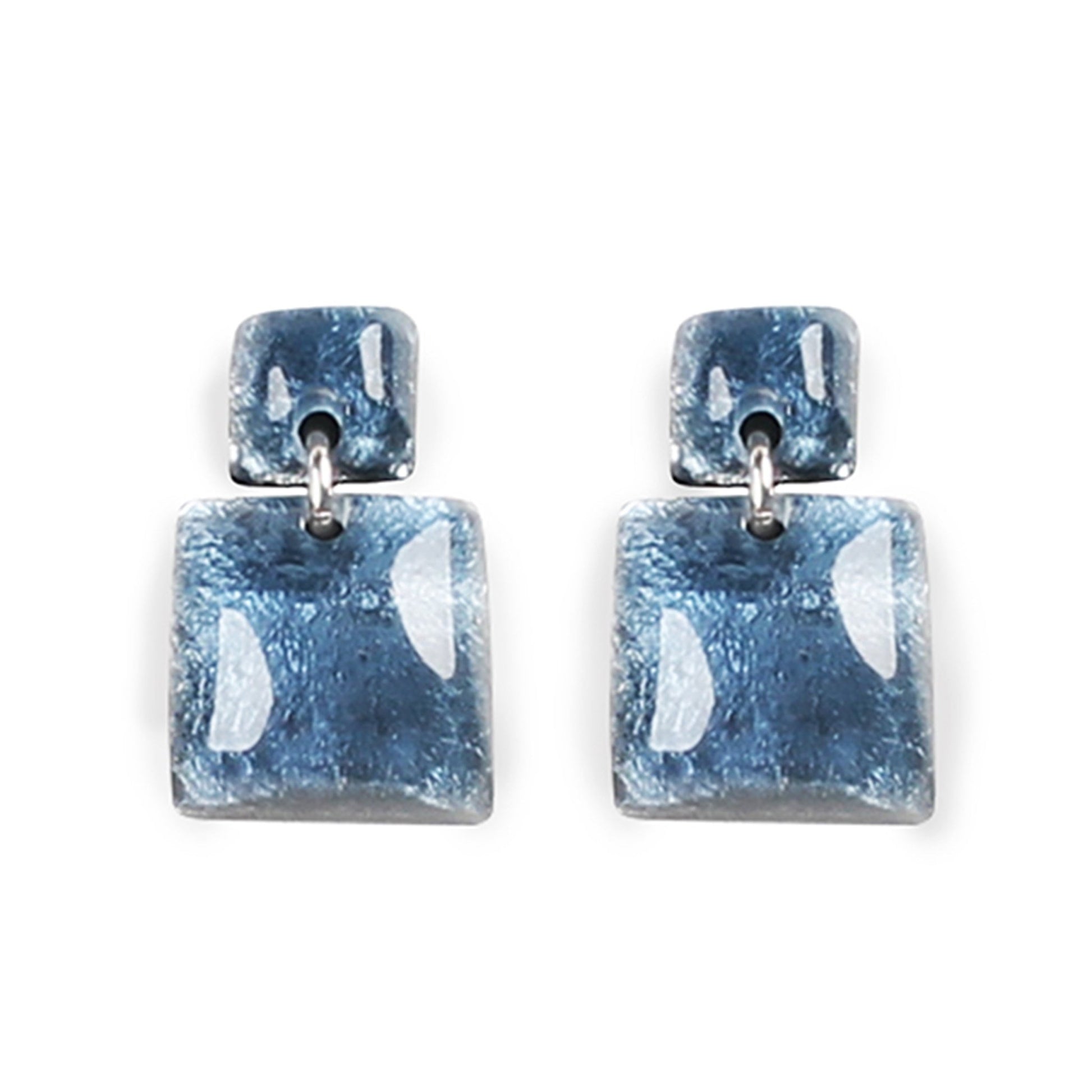 Denim Antique Square Shiny Dangle Stud Earrings | The Jewellery Stop
