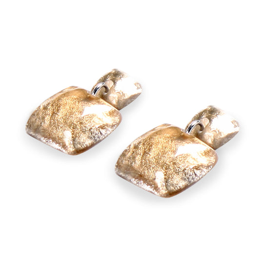 Gold Antique Square Shiny Dangle Stud Earrings