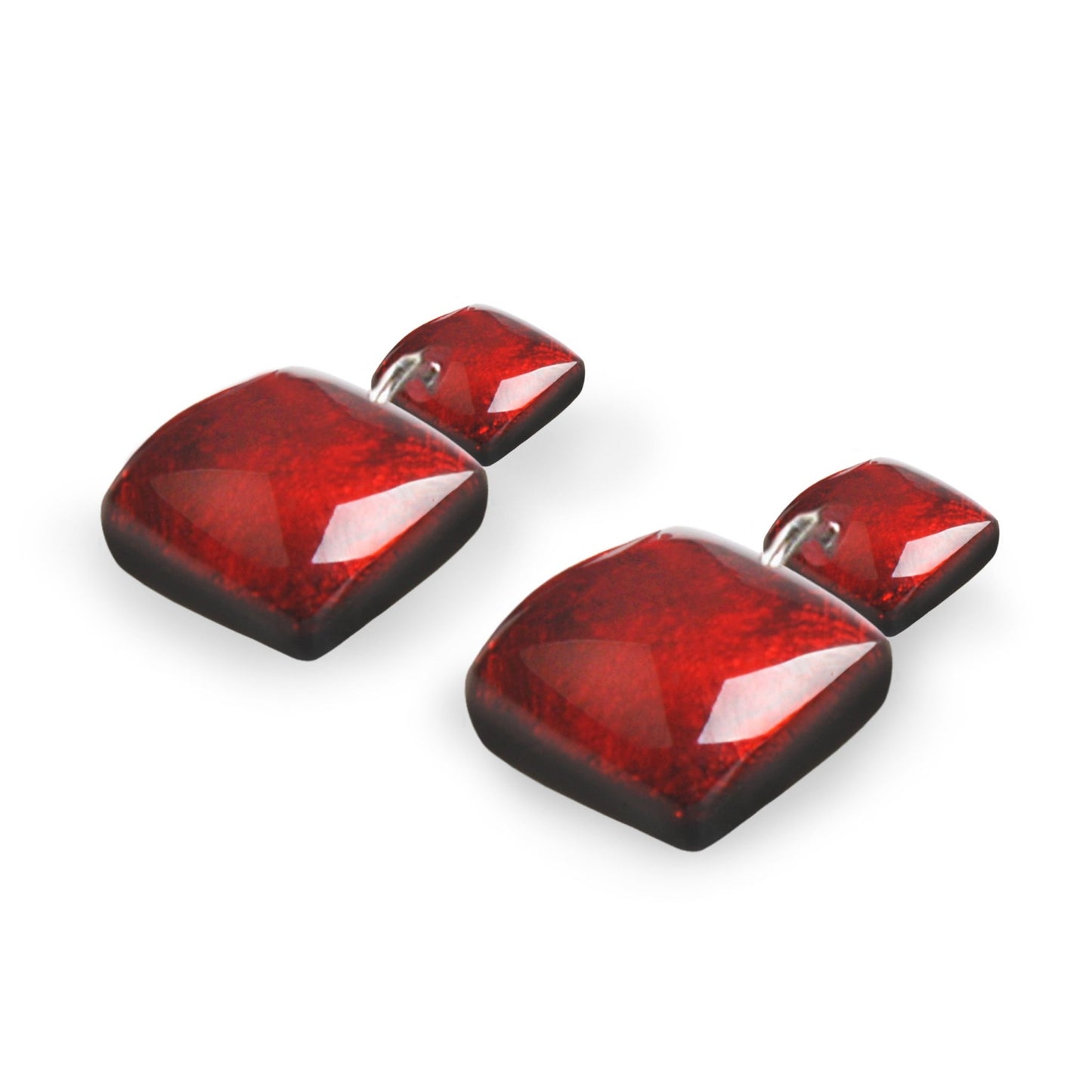 Scarlet Antique Square Shiny Dangle Stud Earrings | The Jewellery Stop