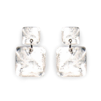 Silver Antique Square Shiny Dangle Stud Earrings | The Jewellery Stop