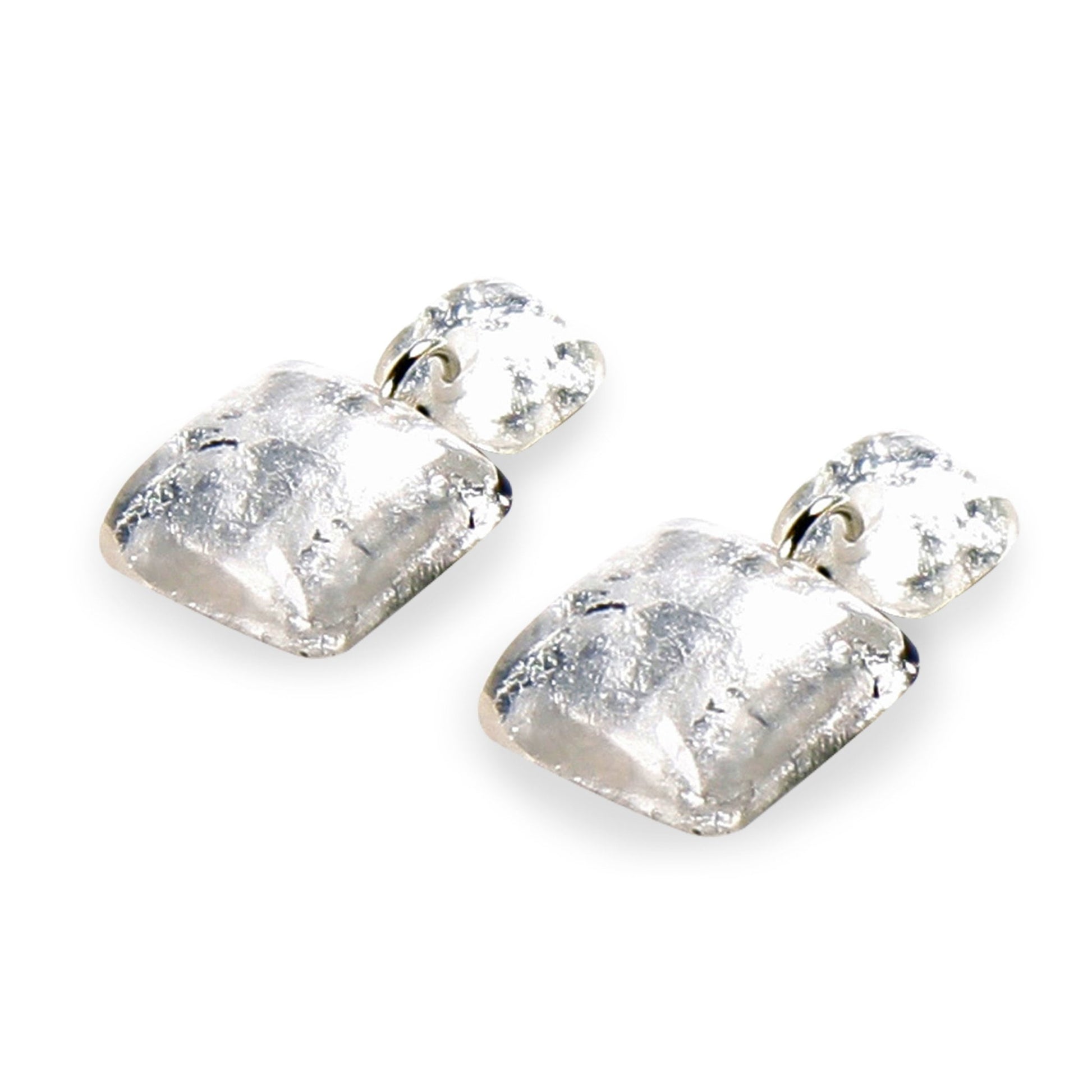 Silver Antique Square Shiny Dangle Stud Earrings | The Jewellery Stop