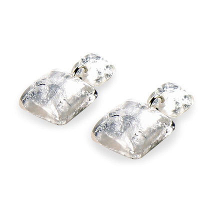 Silver Antique Square Shiny Dangle Stud Earrings | The Jewellery Stop