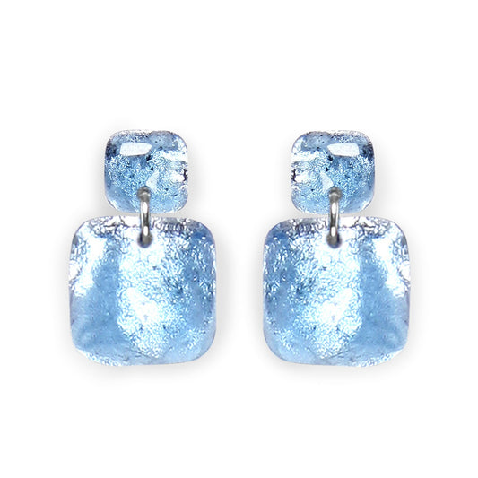 Sky Antique Square Shiny Dangle Stud Earrings | The Jewellery Stop