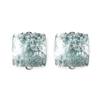 Mint Antique Square Shiny Clip Earrings