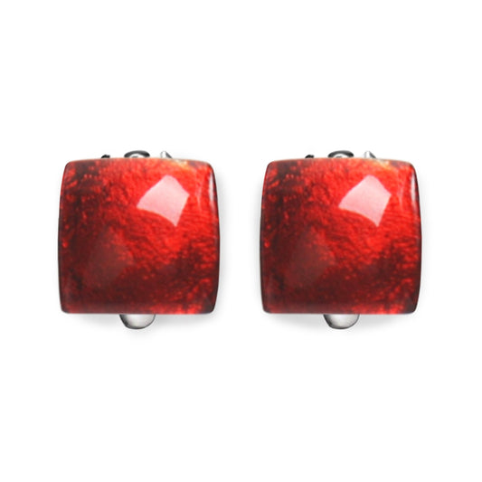 Scarlet Antique Square Shiny Clip Earrings | The Jewellery Stop