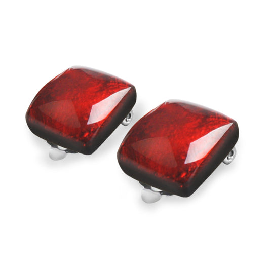 Scarlet Antique Square Shiny Clip Earrings | The Jewellery Stop
