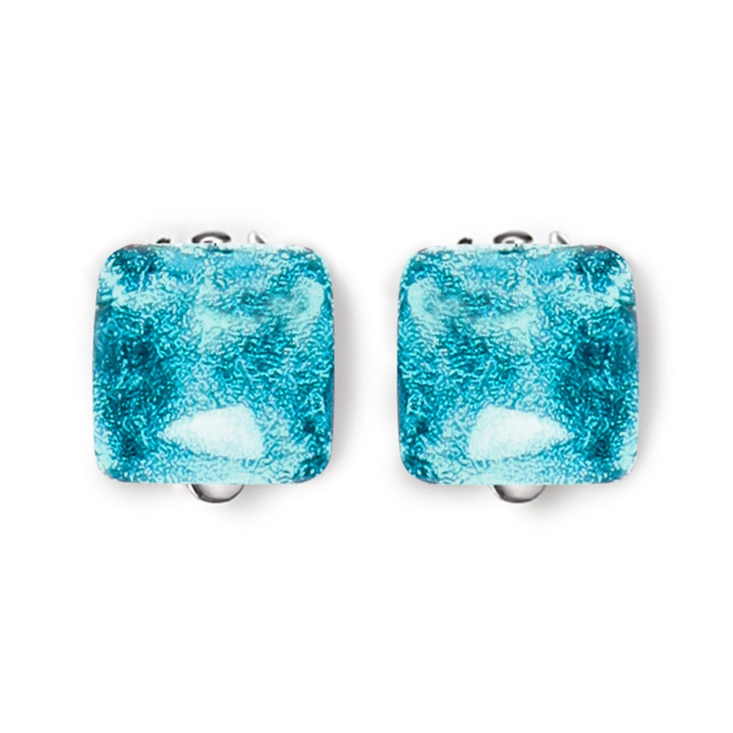 Teal Antique Square Shiny Clip Earrings | The Jewellery Stop