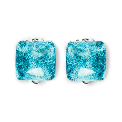 Teal Antique Square Shiny Clip Earrings | The Jewellery Stop