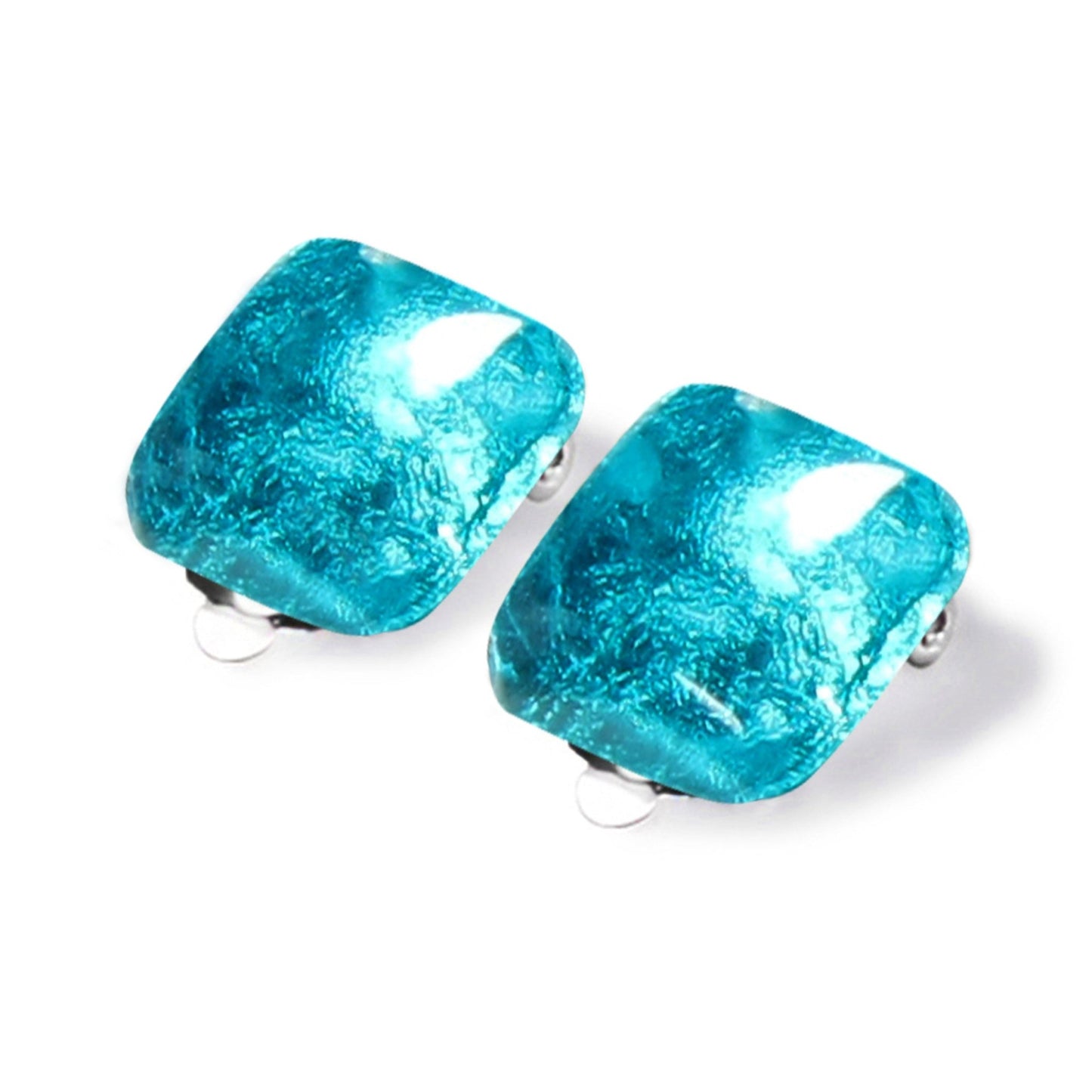Teal Antique Square Shiny Clip Earrings | The Jewellery Stop