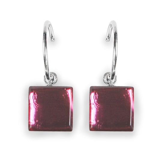 Blackberry Square Buttons Shiny Creole Earrings | The Jewellery Stop