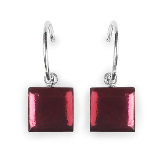 Cerise Square Buttons Shiny Creole Earrings | The Jewellery Stop