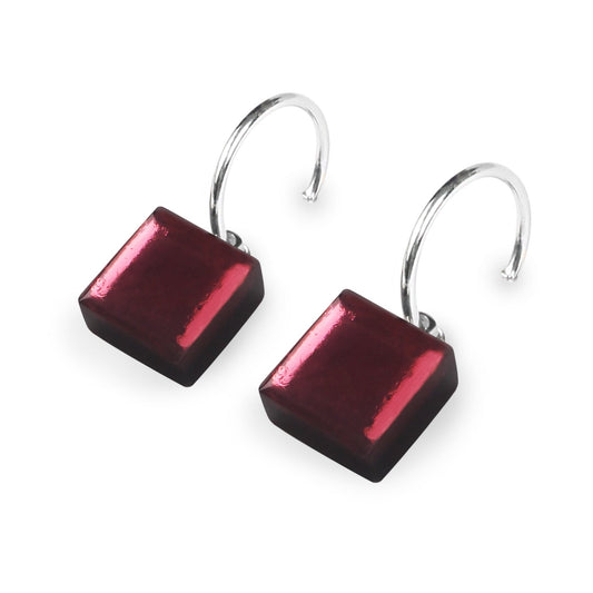 Cerise Square Buttons Shiny Creole Earrings | The Jewellery Stop