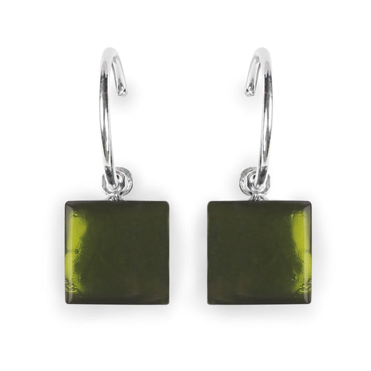 Forest Square Buttons Shiny Creole Earrings | The Jewellery Stop