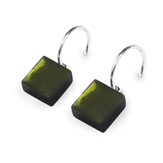 Forest Square Buttons Shiny Creole Earrings | The Jewellery Stop