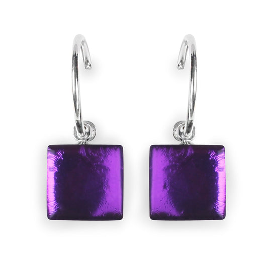 Peacock Square Buttons Shiny Creole Earrings | The Jewellery Stop