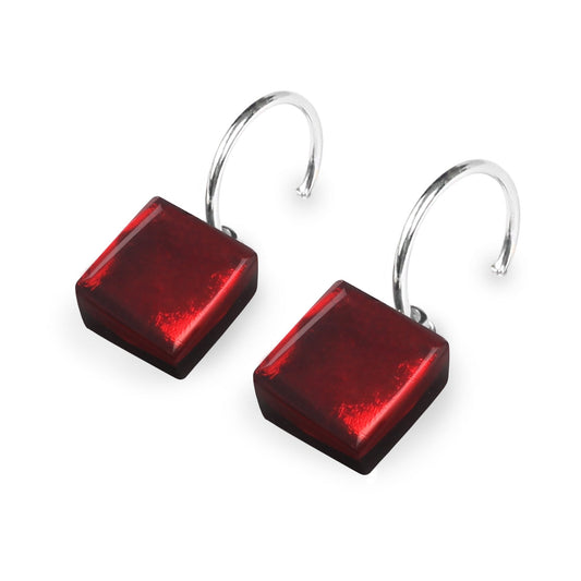 Red Square Buttons Shiny Creole Earrings | The Jewellery Stop