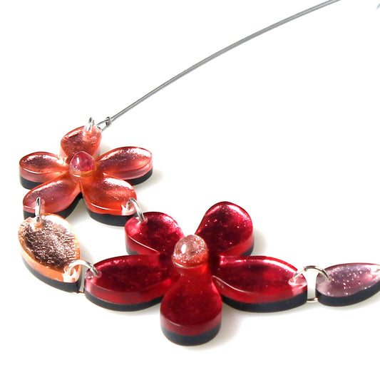 Rose Flower Shiny Bib Necklace | The Jewellery Stop