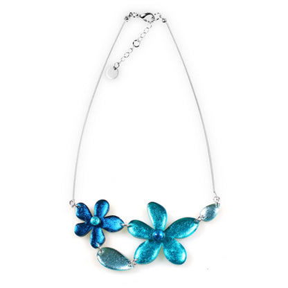 Teal Flower Shiny Bib Necklace