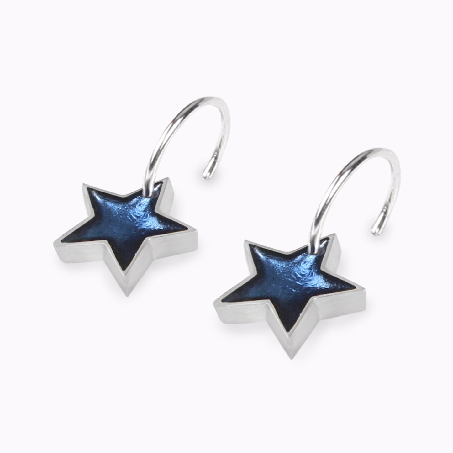 Ice Pewter Star Shiny Creole Earrings