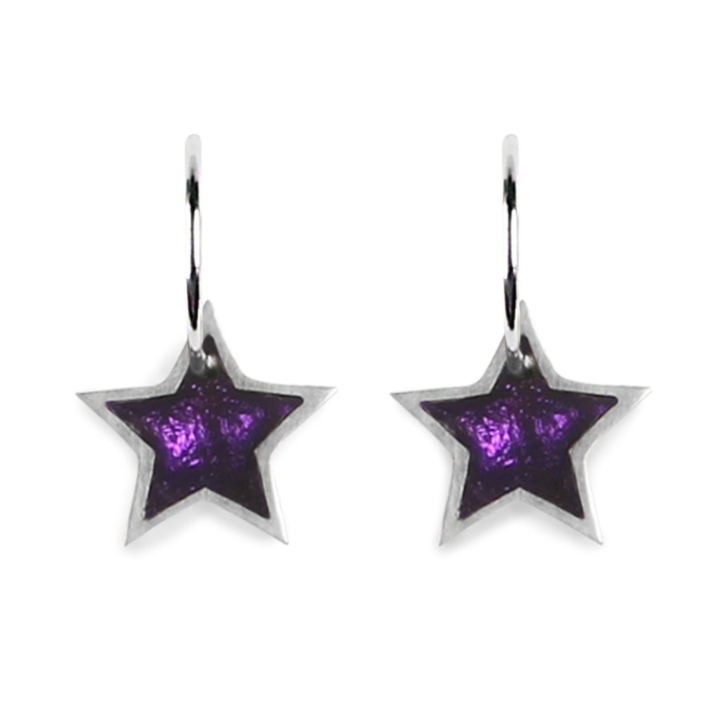 Peacock Pewter Star Shiny Creole Earrings