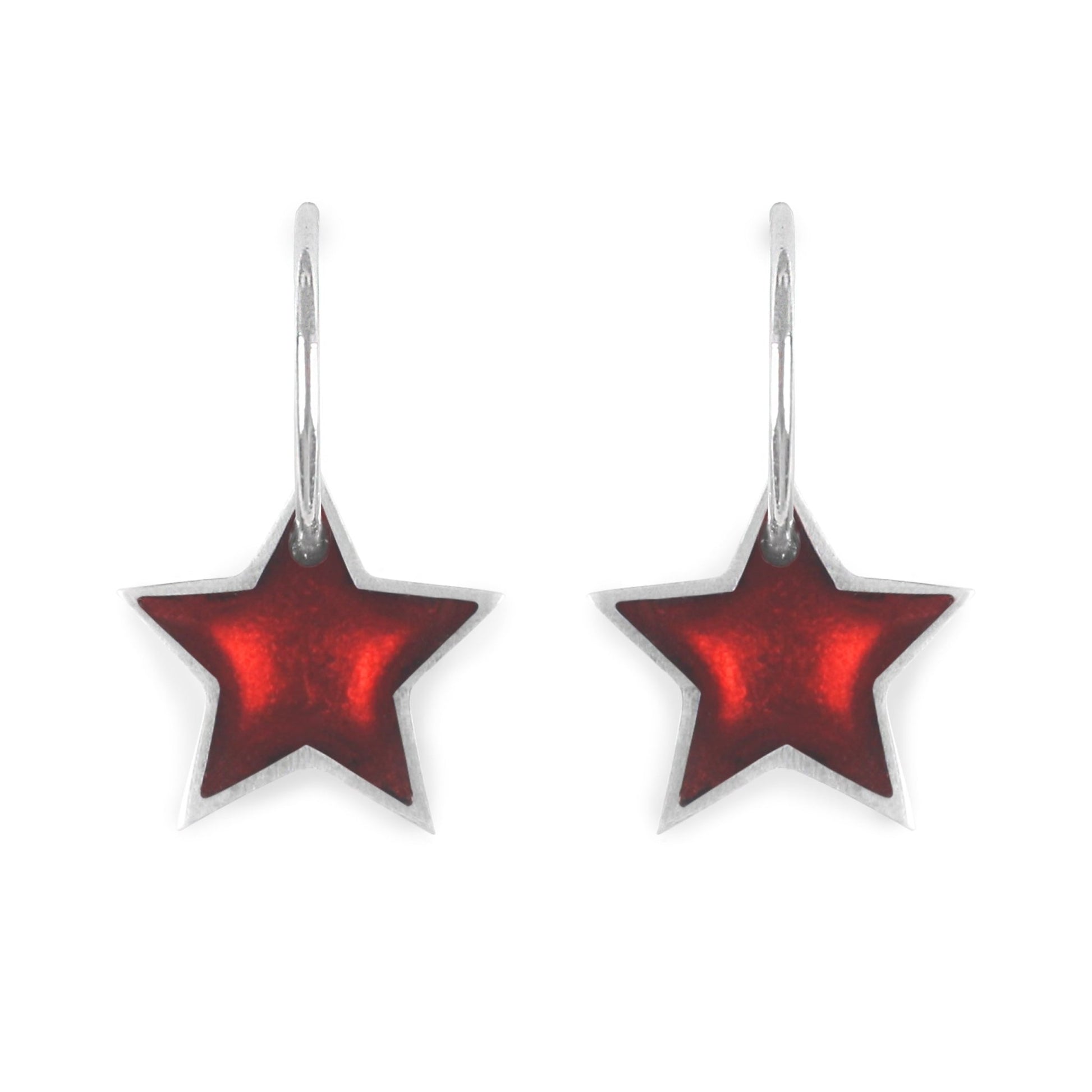 Red Pewter Star Shiny Creole Earrings | The Jewellery Stop