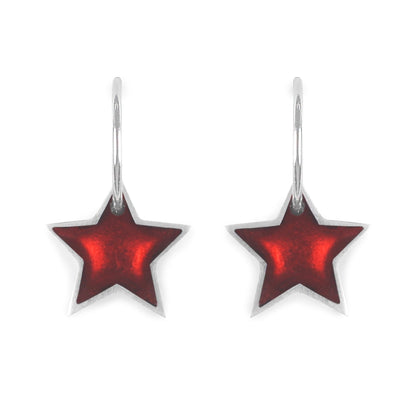 Red Pewter Star Shiny Creole Earrings | The Jewellery Stop