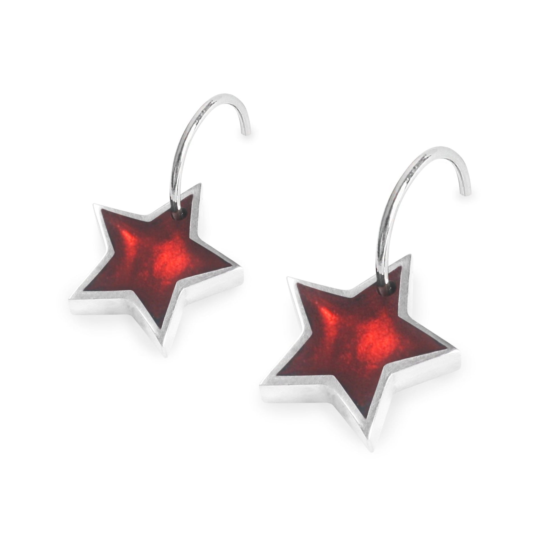 Red Pewter Star Shiny Creole Earrings | The Jewellery Stop